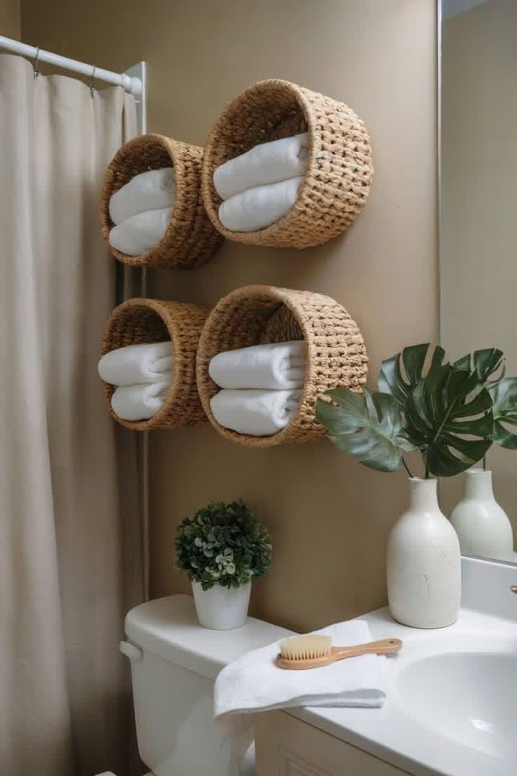 Bathroom Storage with Wall-Mounted Baskets