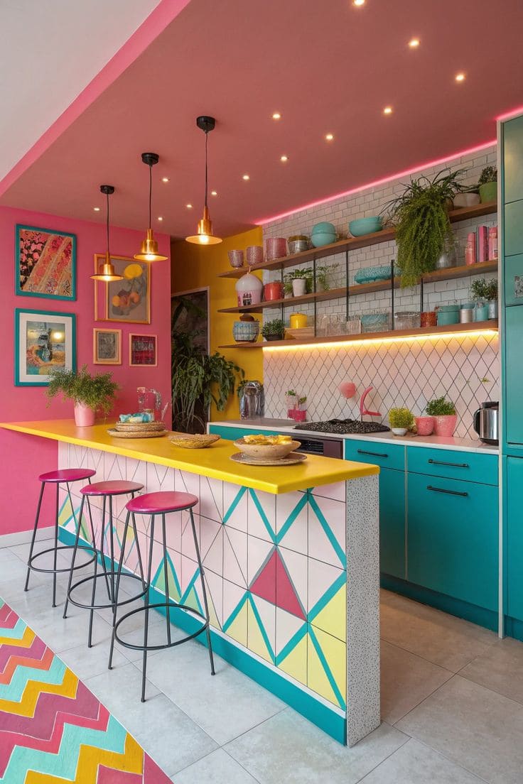 Bold Color Block Modern Kitchen