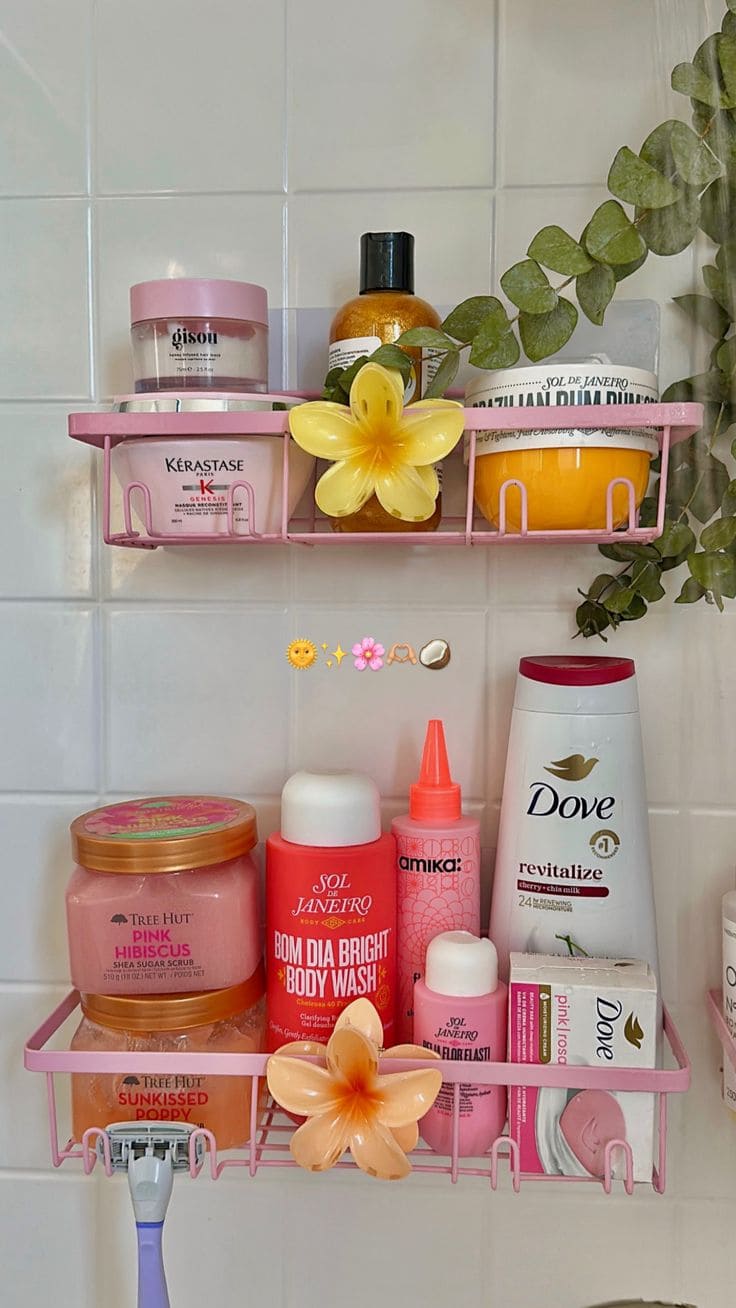Colorful and Organized Shower Shelf