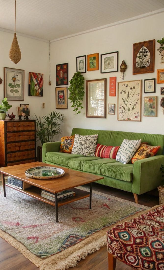 Earthy Green Boho Living Room