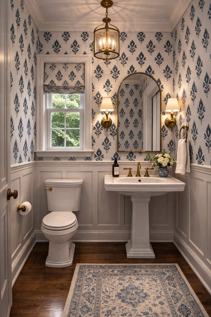 Elegant Floral Cottage Bathroom