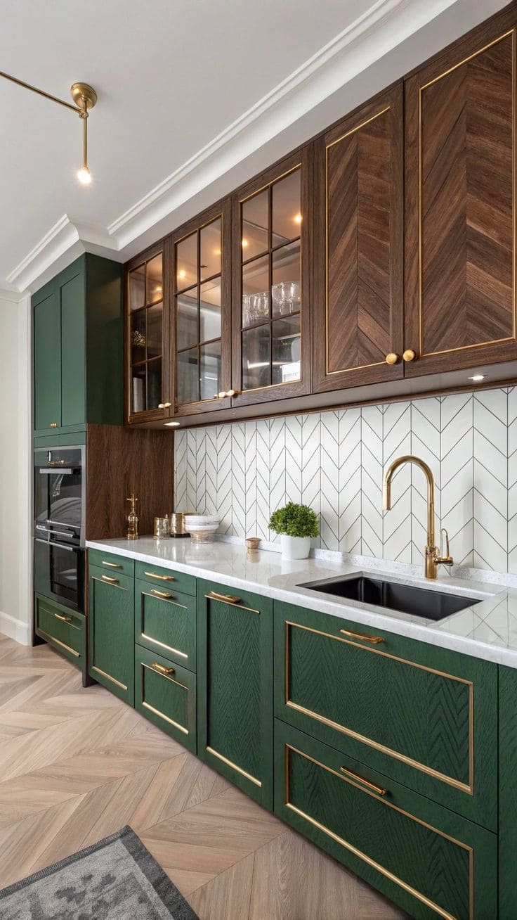 Elegant Green and Walnut Modern Kitchen