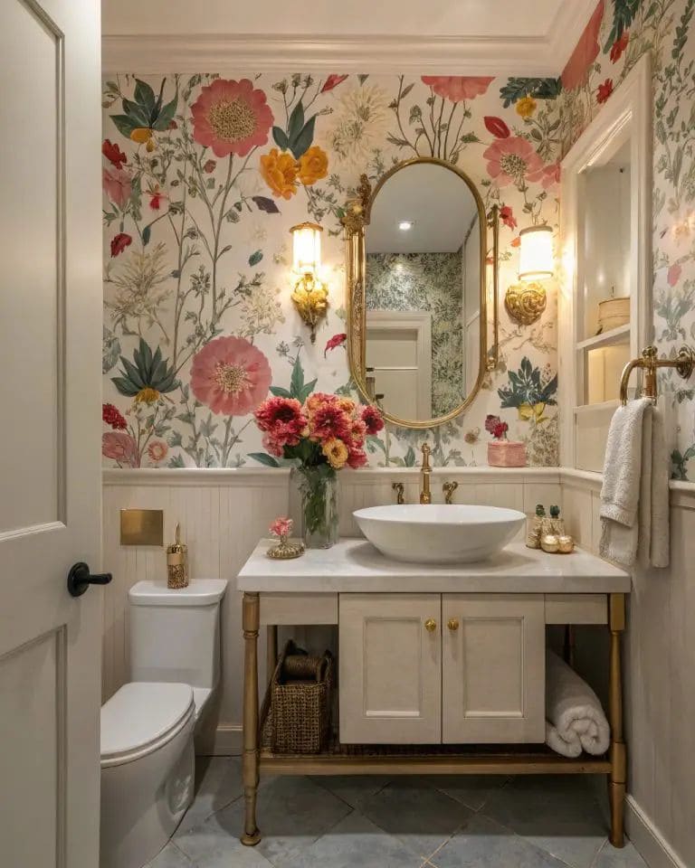 Floral Bliss Cottage Bathroom Design