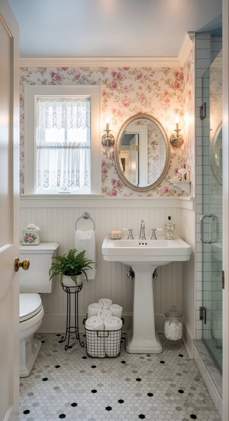Floral Cottage Bathroom with Vintage Touches