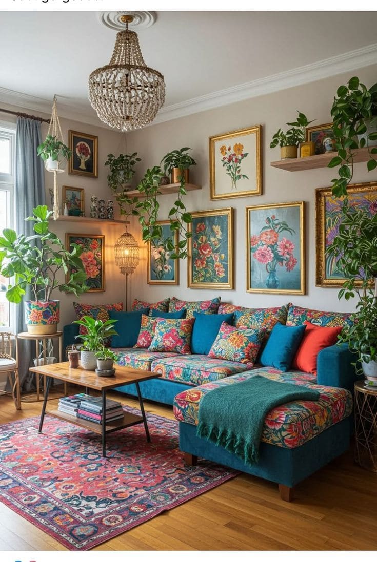 Floral Gallery Boho Living Room
