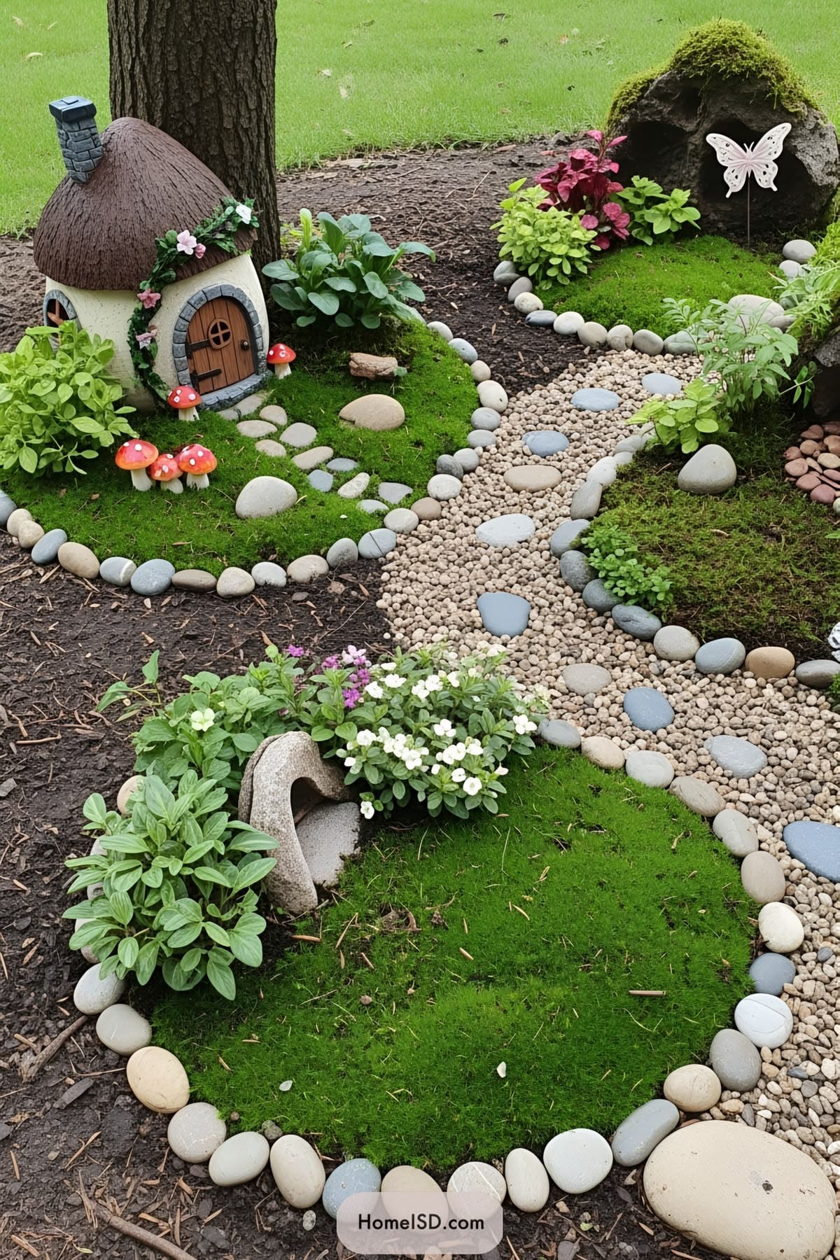 Miniature Fairy Garden with Mushroom House and Path