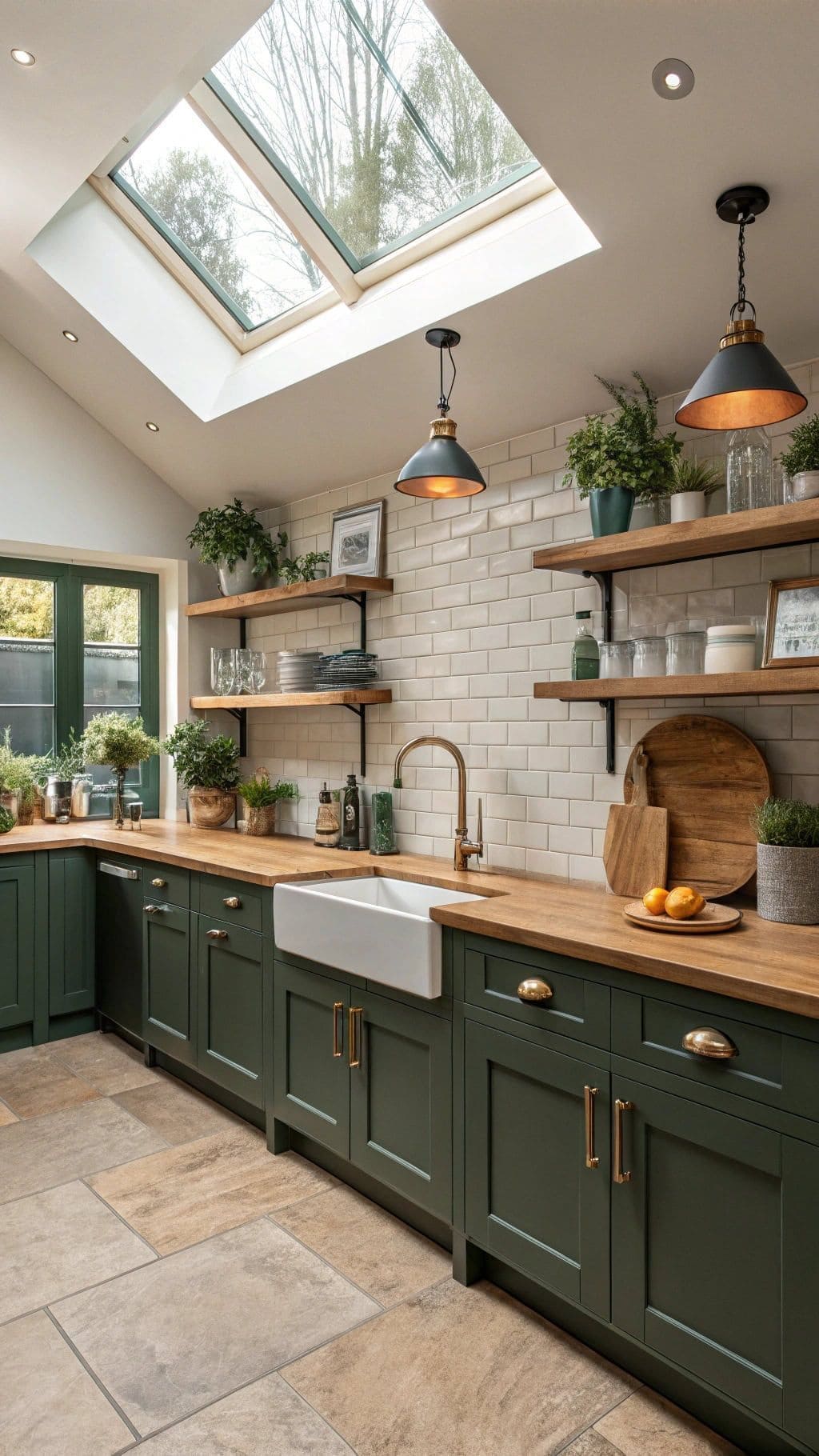 Natural Light Green Farmhouse Kitchen