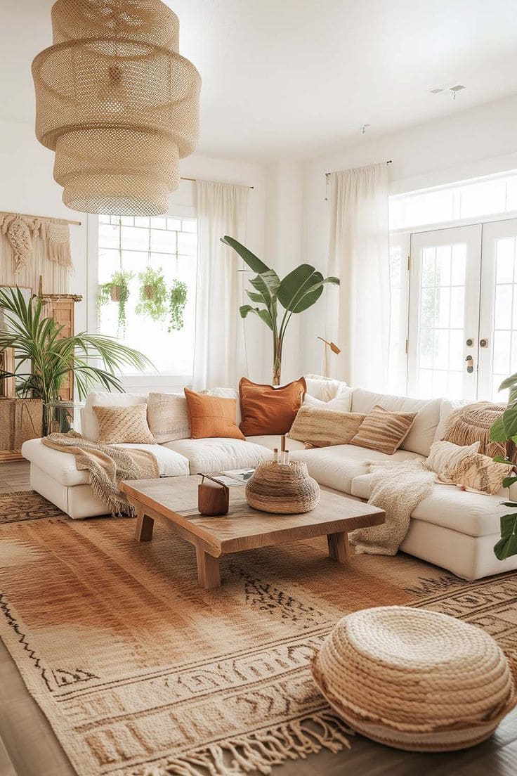 Neutral Earth Tone Boho Living Room