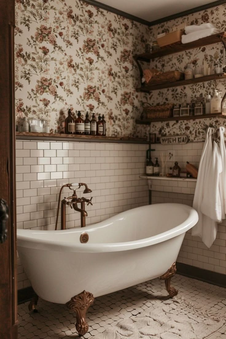 Rustic Cottage Bathroom with Floral Charm