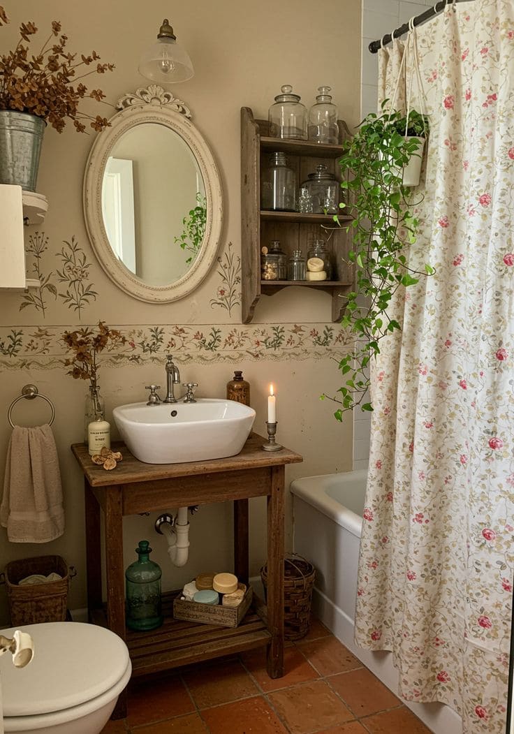 Rustic Floral Cottage Bathroom