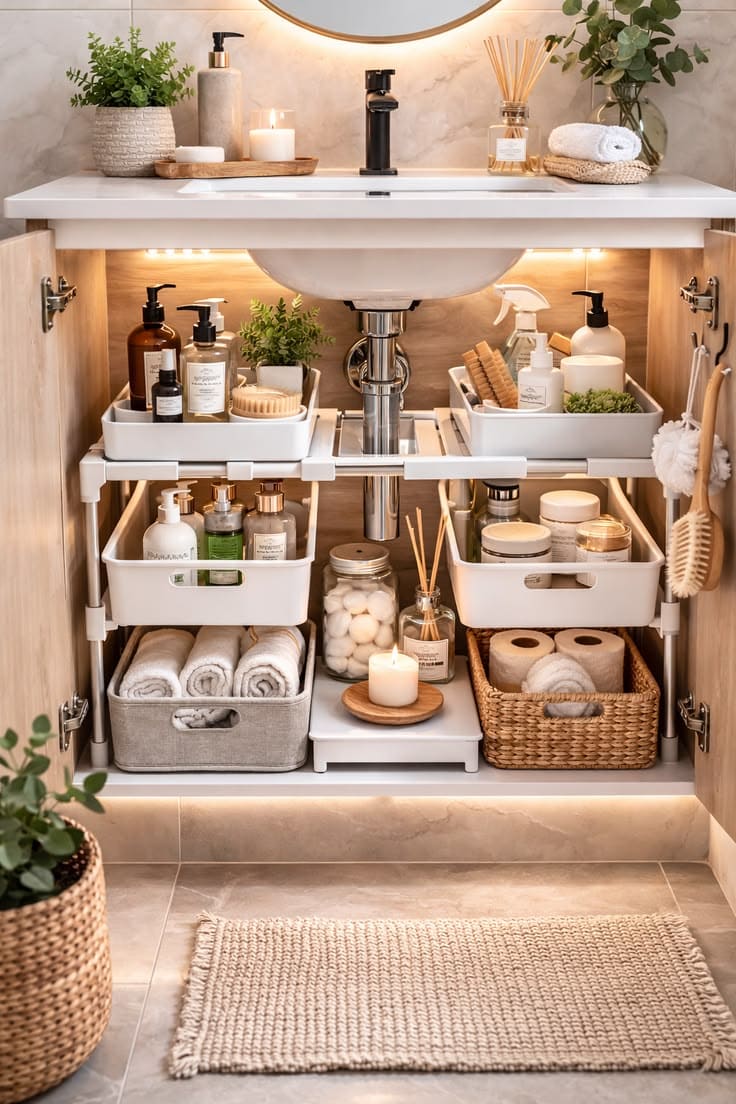Under-Sink Bathroom Organization with a Calm Aesthetic