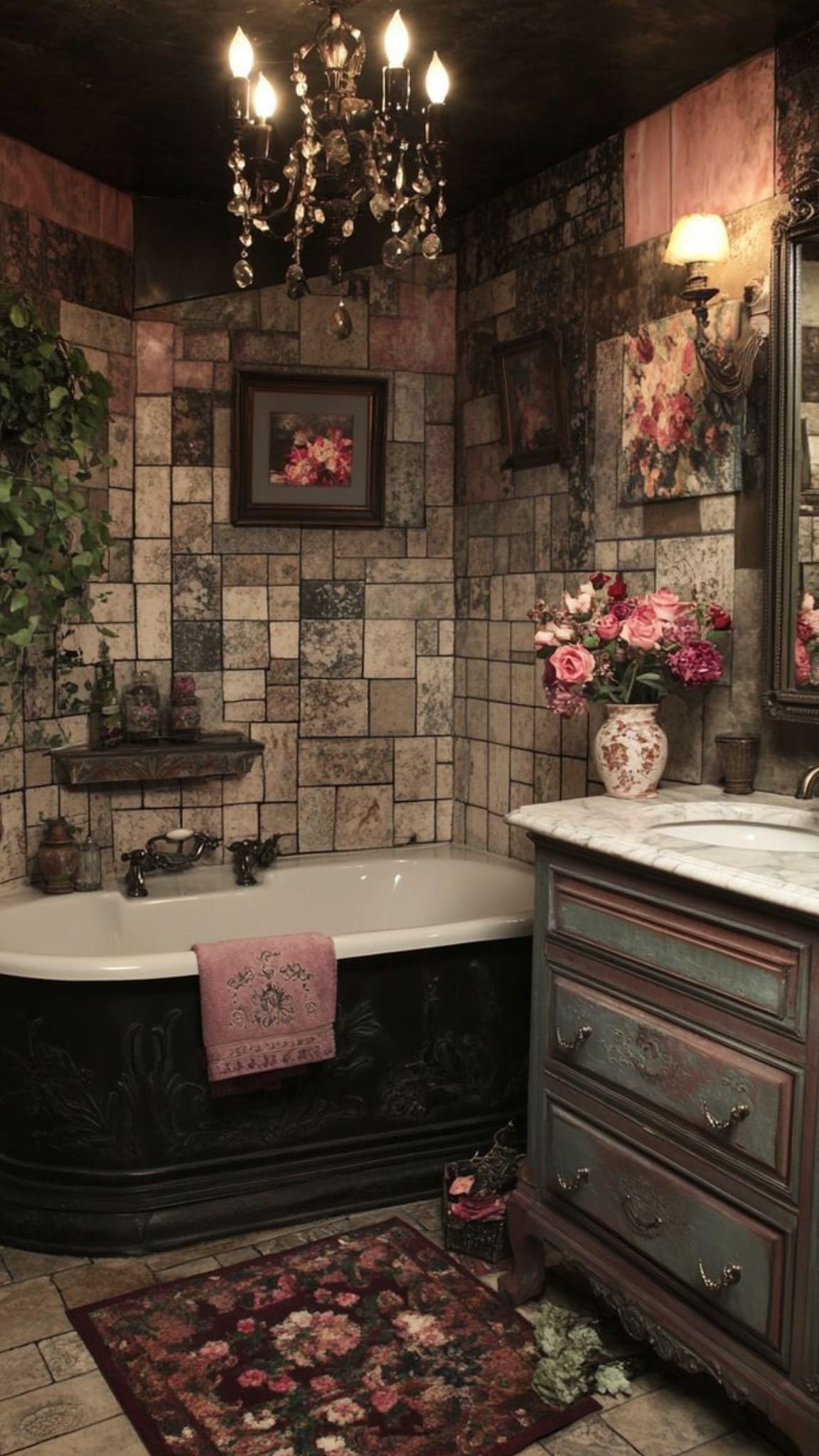 Vintage Cottage Bathroom with Floral Accents