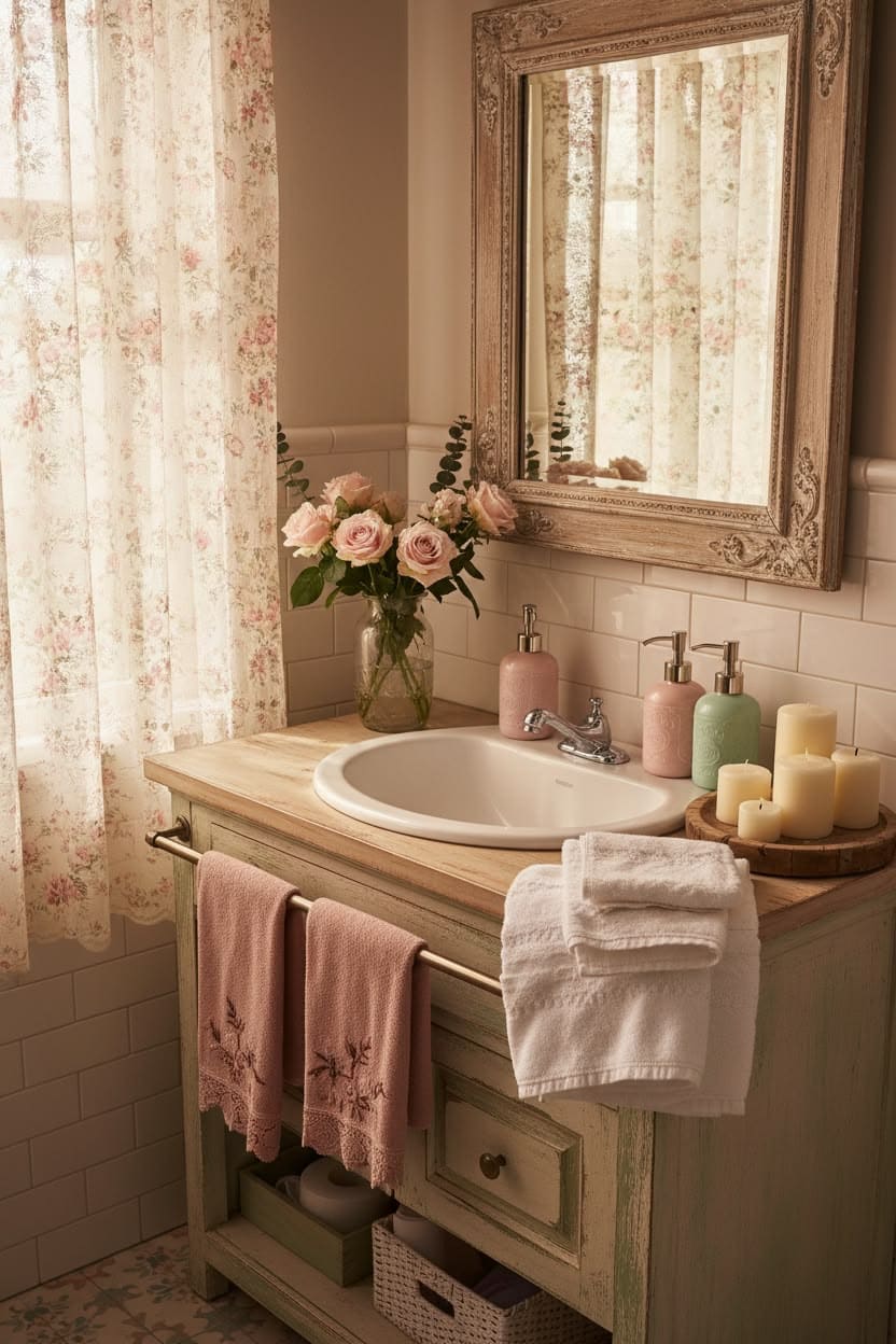 Vintage Floral Cottage Bathroom Decor