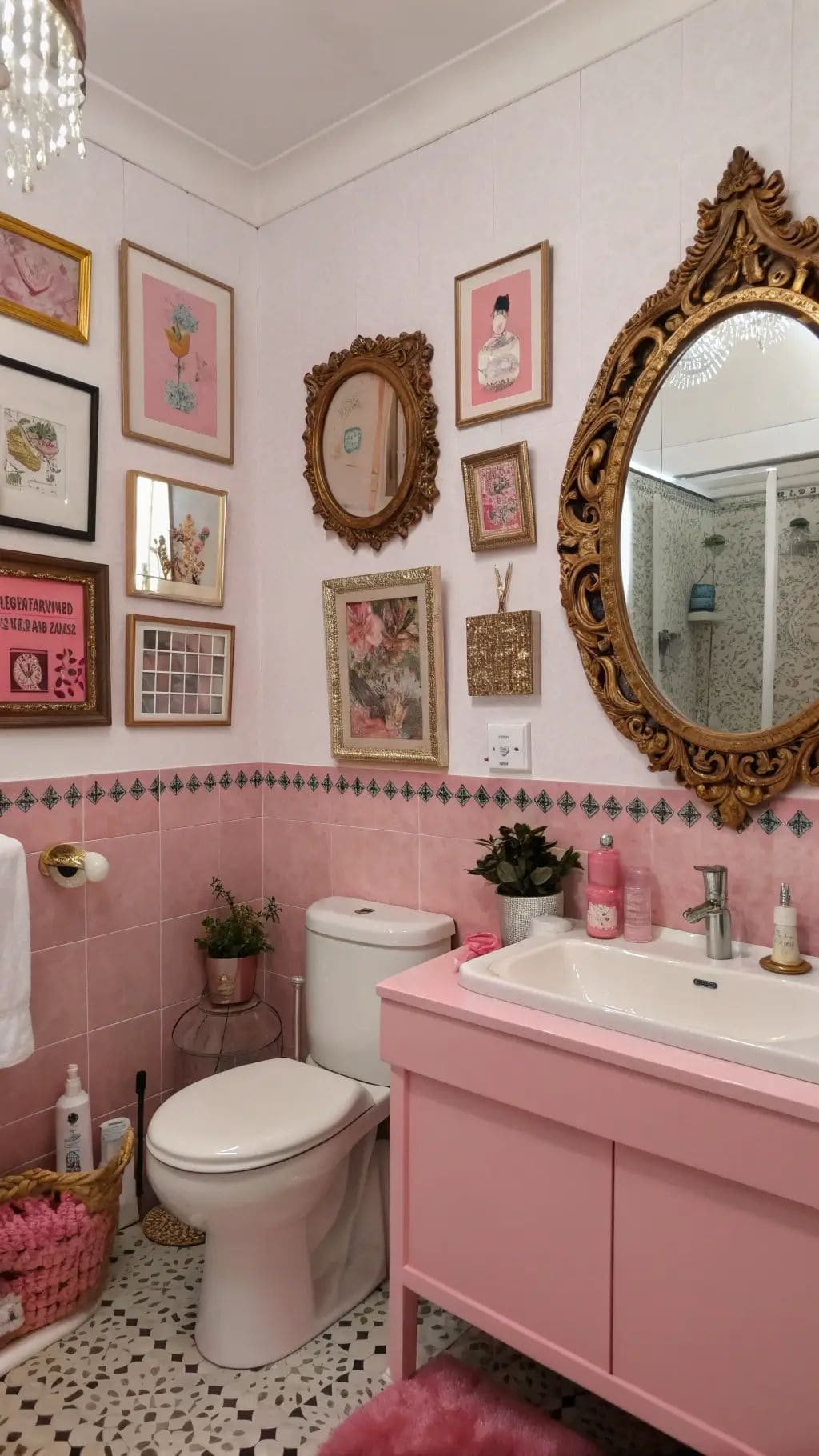 Vintage Pink Cottage Bathroom