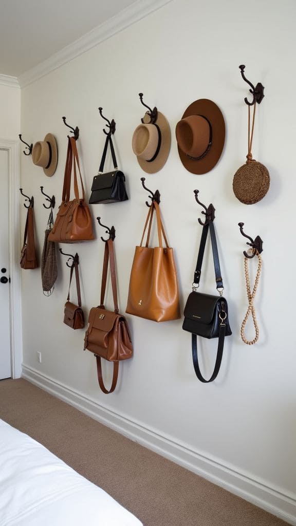 Wall-Mounted Hooks for Handbags and Hats